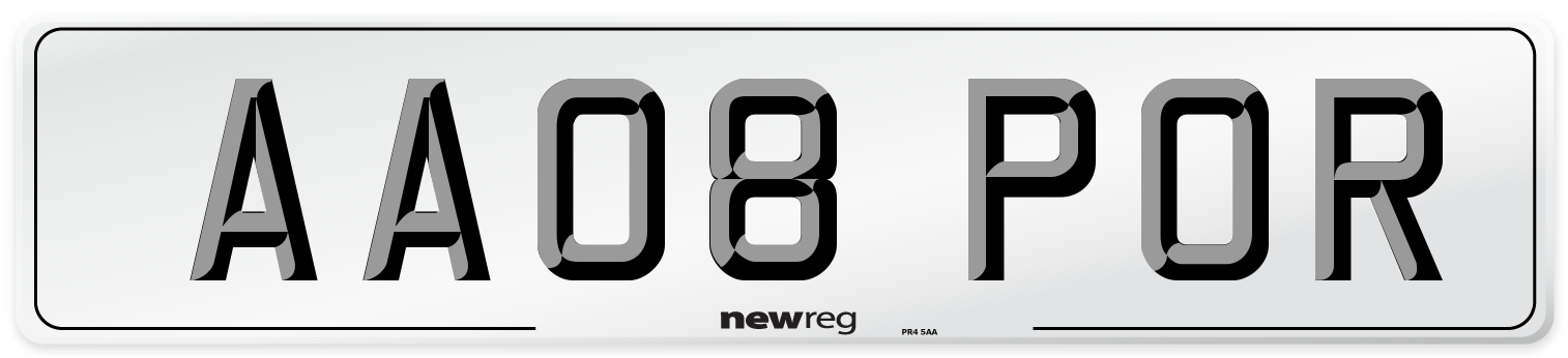 AA08 POR Number Plate from New Reg